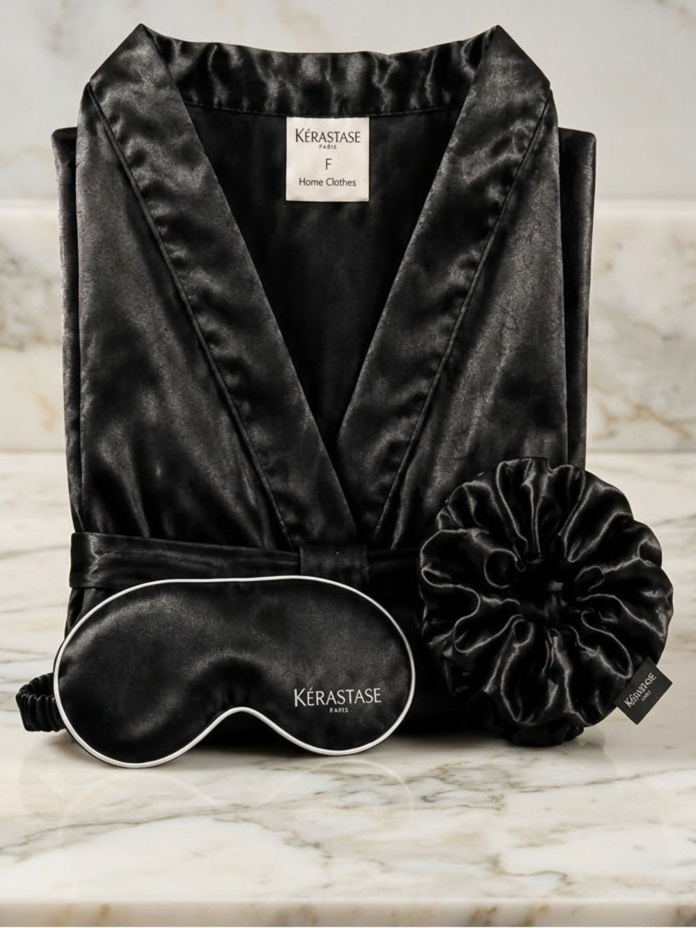 Kerastase Black Satin Robe with Matching Eye Mask & Scrunchie BRAND NEW